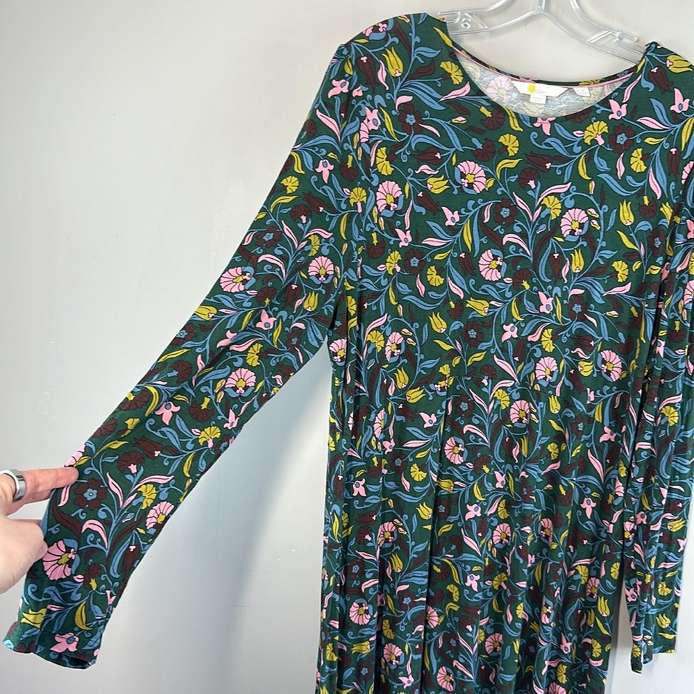 Boden Green Floral-Print Midi Dress with Pink, Teal, Yellow and Brown Accents - Picture 7 of 14